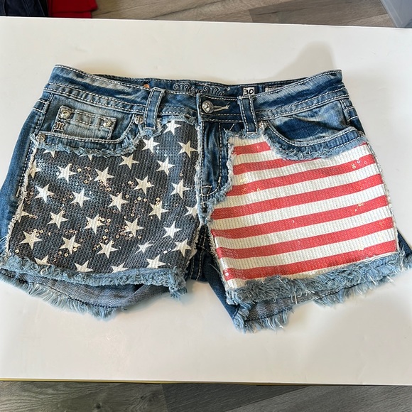 EUC Sequined Miss Me Jean Fringed Shorts - Picture 1 of 6